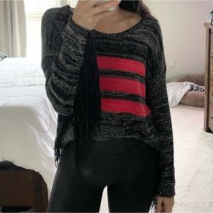 Stripe fringe knit sweater